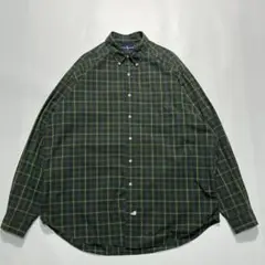 90s ラルフローレン ボタンダウンシャツ XL 緑チェック ビンテージ6337