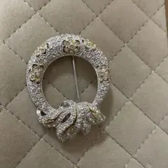 美品ゴールド　シルバー　クリスタル　ブローチ