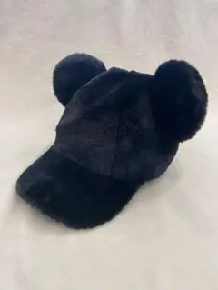 ミッキー 耳付き ファーキャップ 黒