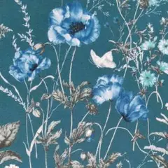 ティール 花柄 綿生地112cmx2.5m