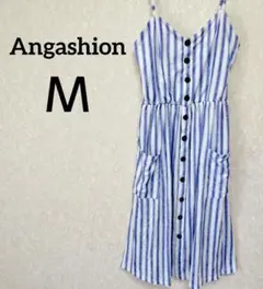 一点物✨Angashion【M】青白ストライプ キャミワンピース ブルー