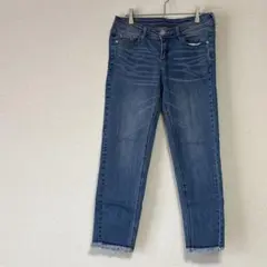 【美品】【即日発送】デニム テーパード　フリンジ裾　ブルー　ヴィンテージ感