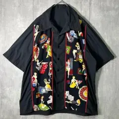 カジノ柄 ロカビリーシャツ オープンカラー 黒 ハンドメイド
