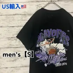 ●T74【US輸入】カレッジ 半袖 Tシャツ ブラック系 men's【S相当】