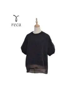 reca レカ　リブ襟袖　オーガンジー　重ね半袖　シアー　プルオーバー　ブラウス