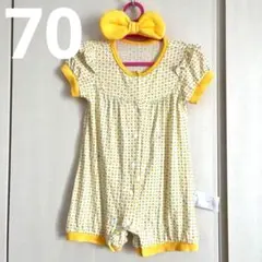 モイモルン 70 ロンパース 花柄 フリル ロンパース ヘアバンド