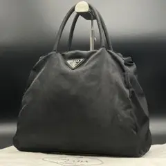 美品 プラダ テスートナイロン 三角ロゴ プレート シルバー金具 ハンドバッグ黒