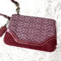 COACH リストレットケース ミニ ポーチ キャンバス スエード ワインレッド
