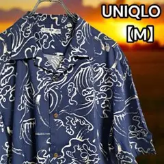 美品★UNIQLO【ユニクロ】 ハワイ アロハシャツ 波 レーヨン100% M