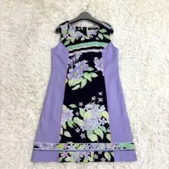 【極美品】レオナール　ワンピース　花柄　ノースリーブ　ワッフルコットン　L