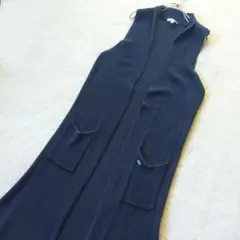 NARACAMICIE コットン　ロング　ベスト　ジレ　ボタンレス　ネイビー