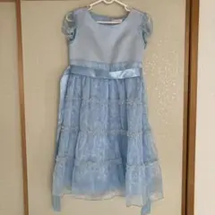 motherway 水色 フリルドレス　コサージュ付き　白ボレロセット　発表会等