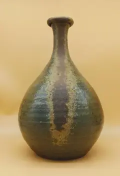 備前焼 見附文雄 壺 大壺 花生 花入 骨董】備前 見附文雄 花器 壺 壷 共箱 共布 花瓶 花入 花生 華道