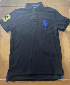 でかラルフ　黒ポロシャツ　polo 青赤黄　3刺繍　短丈