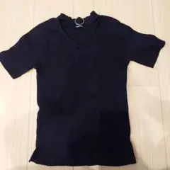 リブ編み ブラック Vネック Tシャツ