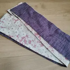 紫色 花柄 半幅帯ハンドメイド