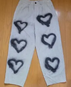 ハートスプレーアート ワイドパンツ 古着