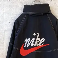 ナイキ NIKE 刺繍ビッグロゴ ハーフジップ ナイロンジャケット 黒 L