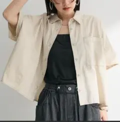 グリーンパークス/ライトデニム5分袖シャツ