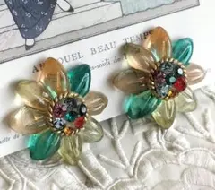 ゼリーのようなお花 カラフル ビジュー イヤリング ヴィンテージ