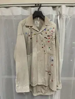mihara sticker printed corduroy shirt