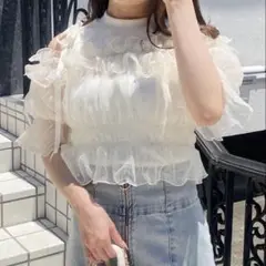 【NOMAE】カットアウトオフショルイヤードトップス　シアートップス アイボリー