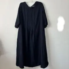 生協スクロール・七部袖ロングワンピース・ネイビー