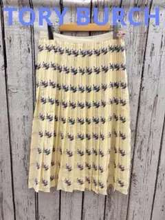 【C82】TORY BURCH トリ柄 シルク プリーツスカート