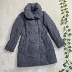 美品 ANAYI ダウンコート ボリューム襟 比翼 ロング モヘア グレー