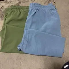 オリーブグリーン・ライトブルー メンズ　ワイドパンツ セット　　2枚セット
