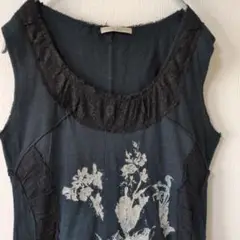 センソユニコ【中古・保管品】黒 フラワープリント ノースリーブ/イタリア製