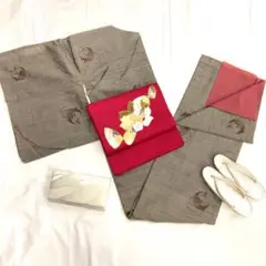 〔6367〕着物 紬 正絹 袷 月 茶 単品販売♪