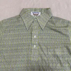 レナウン　シャツ　半袖　レトロ　総柄　グリーン　古着　ヴィンテージ