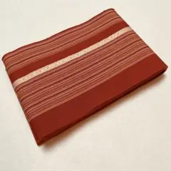 半幅帯　朱赤　ストライプ　リバーシブル　14.5×350㎝　着物　浴衣