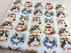 シーチング綿100%生地幅110cm×100cm花冠猫1325