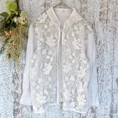 美品✨マギー　長袖ジャケット(11)ベージュ系　シースルーレース七分袖a2333