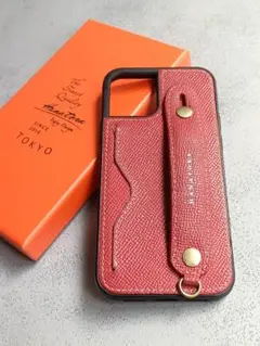 HUNTERTON レザー iPhone12ケース 赤 ストラップ付き