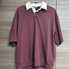 GU スウェT 5分袖 ラガー Ｔシャツ ワインレッド