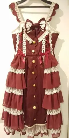 アンプリ ワインレッド JSK ワンピース 薔薇 カチューシャ 赤 ボルドー