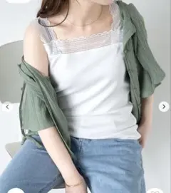 ehka sopo 前後2weyレース付きタンクトップオフ白Ｆ新品未使用
