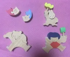 木製動物とキャラクターのパズルセット　金太郎　ハンドメイド