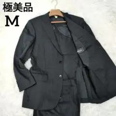 【極美品】リーガル　Mサイズ　黒　ストライプ　通気性抜群　薄手　メンズ　スーツ