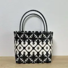 ppバンドの プラカゴ バッグ　黒× アイボリー　(No6855)