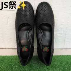 JSハートレーベル　デザイン ブラックレザー スリッポン　23cm