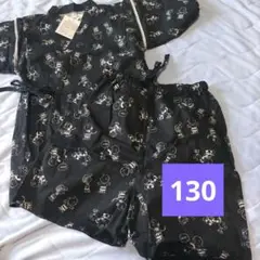 新品130　スヌーピー　甚平　総柄　黒