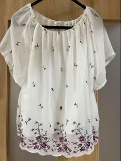 〜夏物セール‼️〜　グラシア　半袖シャツ　刺繍　花柄　ホワイト　紫