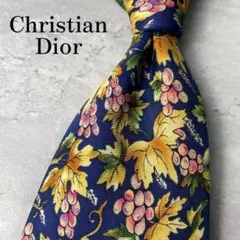 美品 Christian Dior ぶどう 植物 ボタニカル ネクタイ ネイビー