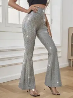 SHEIN シルバー メタリック フレアパンツ