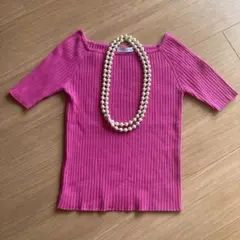 ESTNATION ピンク リブ編み Tシャツ 五分袖 38