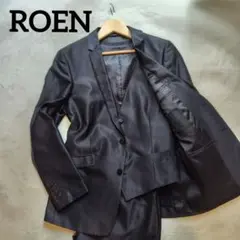ロエン　スリーピース　セットアップ　ロゴ総柄　光沢　メタルボタン　S　背抜　黒